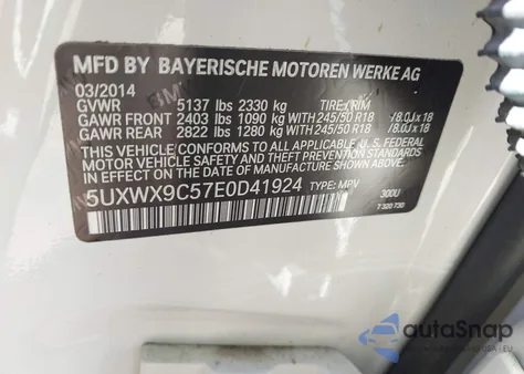 2014 BMW X3 xDrive28I from USA, damaged, VIN 5UXWX9C57E0D41924